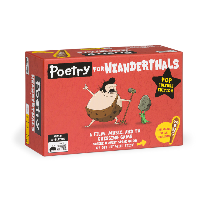 Poetry for Neanderthals: Pop Culture - Red rectangular box for Poetry for Neanderthals game, featuring cartoon caveman and stone on front, labeled Pop Culture.