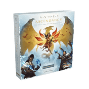Ashes Ascendancy: Starter Set - Square board game box with fantasy art of a fiery-winged character and two warriors, titled Ashes Ascendancy Starter Set.