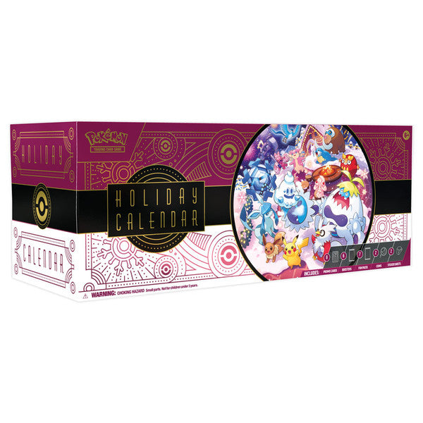 Pokémon TCG: Holiday Calendar 2025 - Rectangular Pokémon TCG Holiday Calendar 2025 box with purple, pink, and white festive design featuring multiple Pokémon.