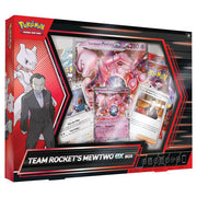 Pokémon TCG: Team Rocket’s Mewtwo ex Box - Pokémon Team Rocket’s Mewtwo ex Box with red and black packaging featuring Mewtwo and Giovanni illustrations and visible.