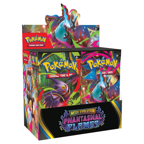 Pokémon TCG: Mega Evolution 2: Phantasmal Flames: Booster Display (PREORDER) - Colorful Pokémon TCG booster display box featuring Mega Evolution 2 Phantasmal Flames design with vibrant Pokémon artwork.
