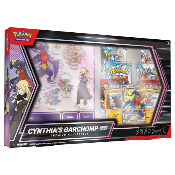 Pokémon TCG: Cynthia’s Garchomp ex Premium Collection - Pokémon TCG Cynthia’s Garchomp ex Premium Collection box featuring character and Pokémon artwork, trading card packs, and.