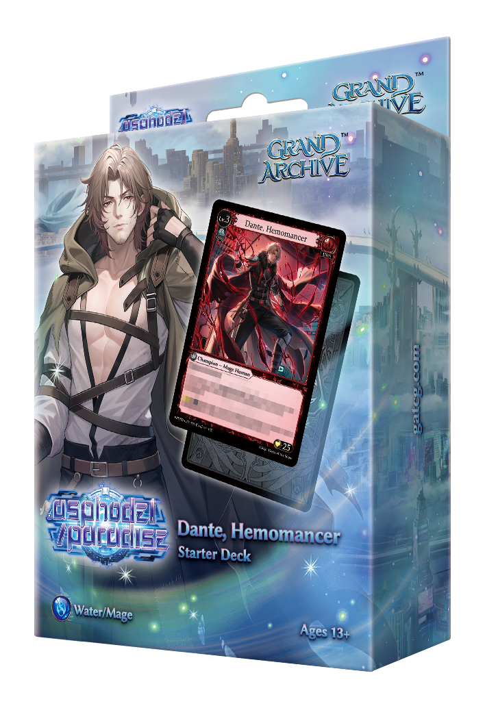 Grand Archive TCG: Dante, Hemomancer Starter Deck (PREORDER) - Grand Archive TCG Dante Hemomancer Starter Deck box featuring dark fantasy artwork and a red-themed character card on the.