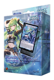 Grand Archive TCG: Lorraine, Arclight Saber Starter Deck (PREORDER) - Lorraine, green-haired anime warrior on vibrant blue and purple trading card starter deck box with cosmic, futuristic design.