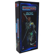 Starfinder: Half - Elf Operative - Rectangular black box with blue and red sci-fi design featuring a half-elf operative character holding a futuristic weapon.