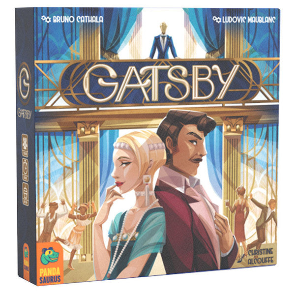 Gatsby - Gatsby board game box featuring art deco style with man and woman in 1920s attire and gold geometric accents.