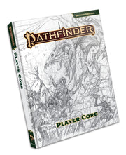 Pathfinder Player Core Sketch Cover (Second Edition) - Softcover book with intricate black-and-white fantasy sketch on cover, green and gold "Pathfinder" logo, titled "Player.