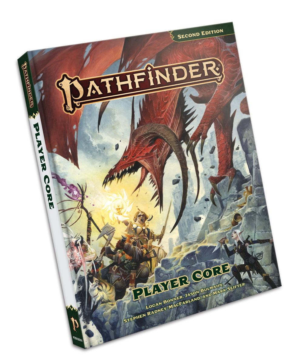 Pathfinder Player Core (Second Edition) - Pathfinder Player Core Second Edition book with fantasy artwork featuring a red dragon and adventurers on the cover.