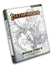 Pathfinder RPG NPC Core (P2) Sketch Cover - Book cover featuring detailed grayscale fantasy sketches of characters in action, titled "Pathfinder Player Core 2" with a.