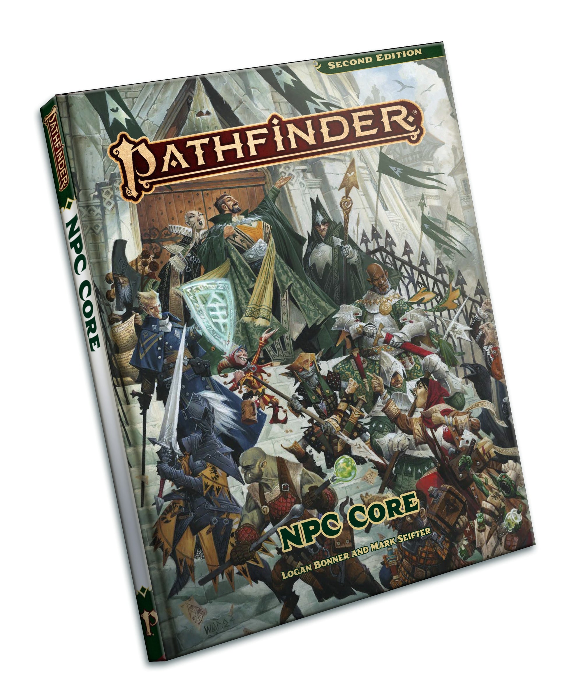 Pathfinder RPG NPC Core (P2) - Pathfinder RPG NPC Core book with detailed fantasy battle scene on cover, featuring armored warriors and mythical creatures.
