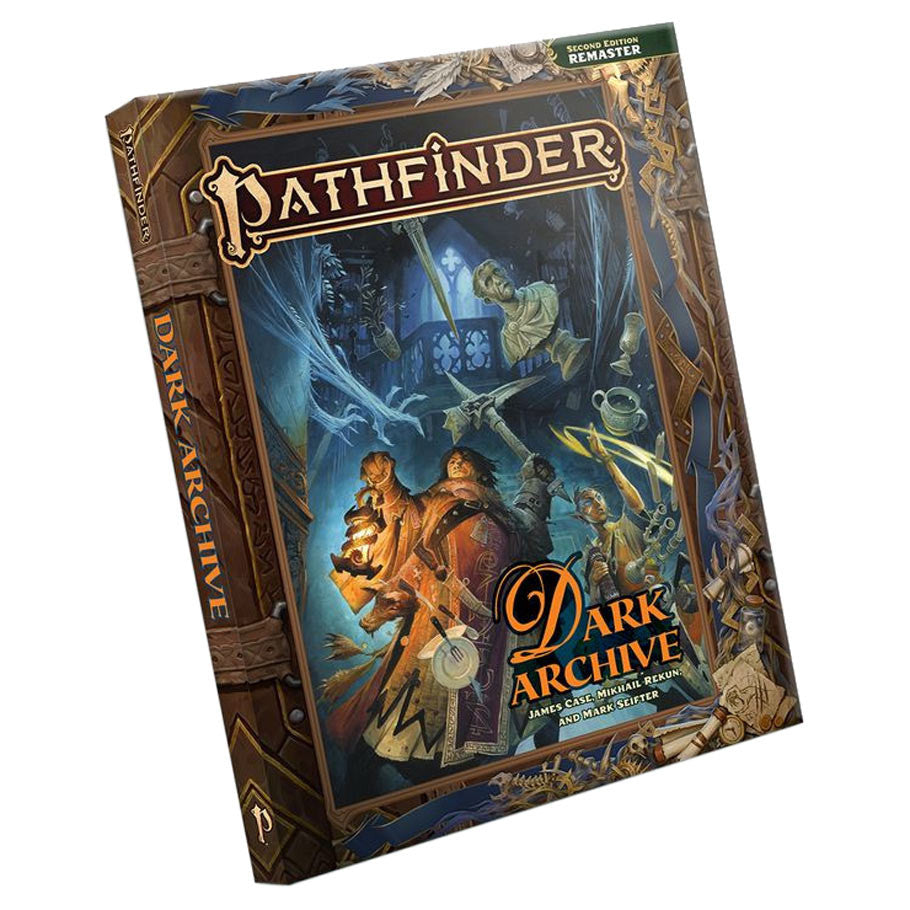 Pathfinder 2E: Dark Archive Remastered Pocket Edition (PREORDER) - Hardcover Pathfinder RPG book with fantasy art of adventurers, titled Dark Archive Remastered Pocket Edition.