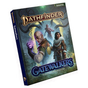 Pathfinder 2E: Adventure Path: Gatewalkers - Hardcover fantasy role-playing book with a greenish misty background, featuring two characters—a bald man casting purple.