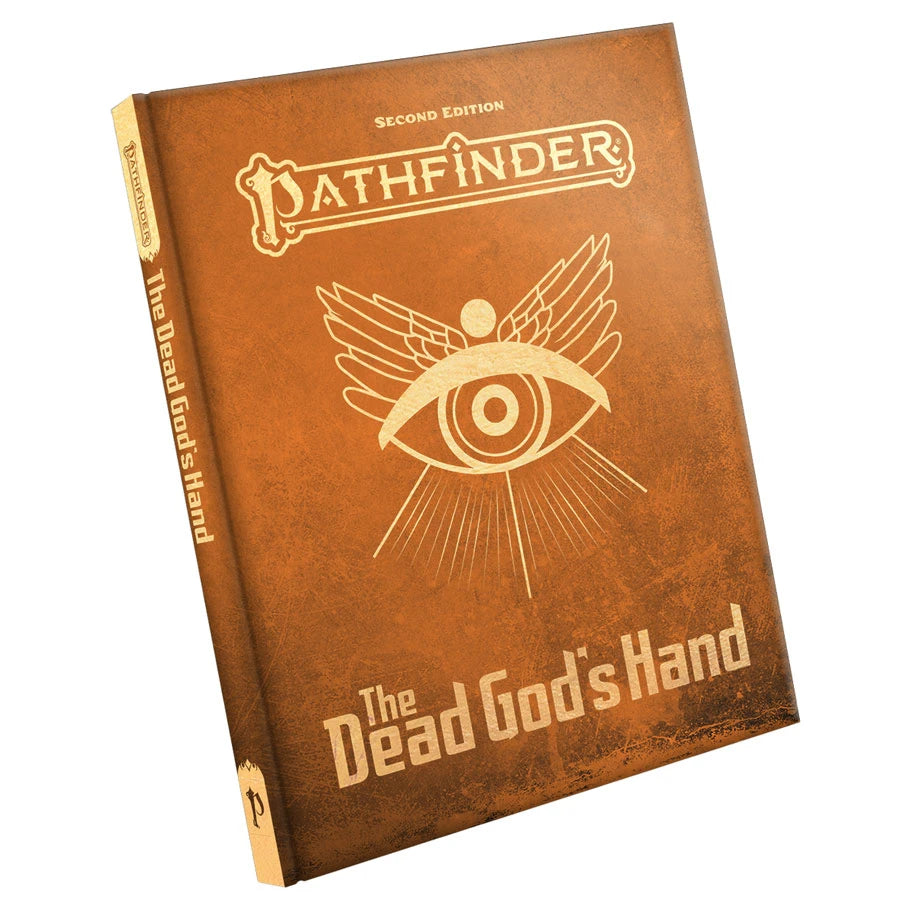 Pathfinder 2E: Adventure: The Dead God's Hand Special Edition - Brown hardcover RPG book titled "Pathfinder" with a golden eye and wings emblem on the cover, labeled "The Dead God's Hand".