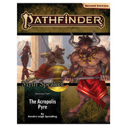 Pathfinder 2E: Adventure Path: The Acropolis Pyre Myth-Speaker 1/3 - Pathfinder 2E adventure path cover with a muscular horned minotaur wielding an axe, a female warrior, and ancient ruins.