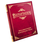 Pathfinder 2E: Hellbreakers Adventure Path Special Edition (PREORDER) - Red hardcover book with ornate gold detailing and text "Pathfinder Hellbreakers Adventure Path" on front cover and spine.