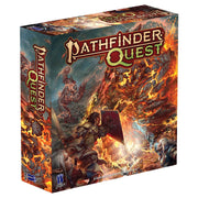 Pathfinder Quest (PREORDER) - Pathfinder Quest board game box with fantasy battle scene, fiery lava, and armored warriors.