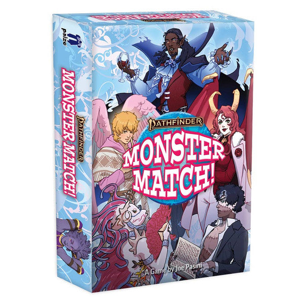 Pathfinder Monster Match! Card Game - Colorful card game box featuring fantasy characters including a vampire, elf, wizard, and demon with bold "Monster Match!".