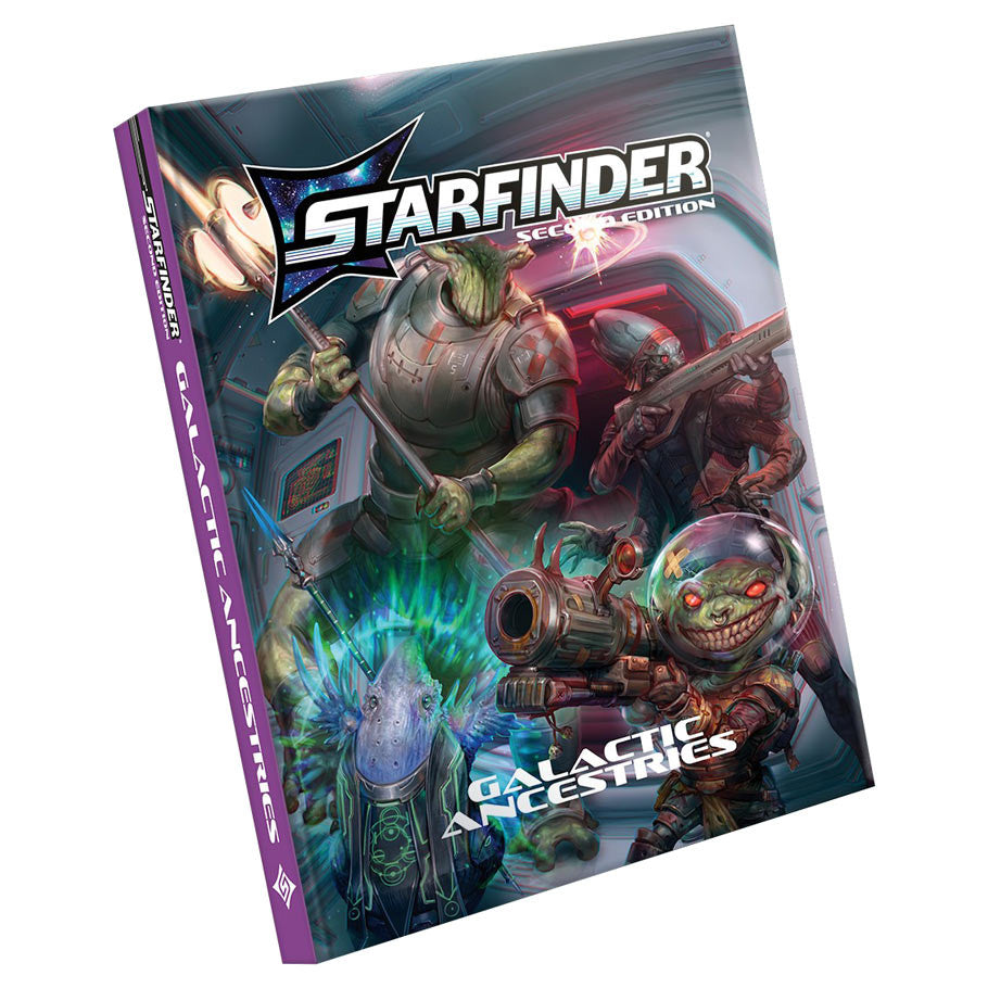 Starfinder 2E: Galactic Ancestries (PREORDER) - Hardcover Starfinder RPG book with colorful sci-fi alien characters and "Galactic Ancestries" text on the cover.