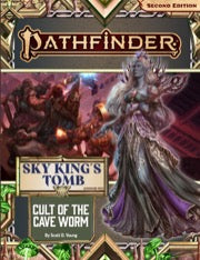 Pathfinder 2nd Edition: Cult of the Cave Worm (Sky King Tomb 2 of 3) - Pathfinder 2nd Edition cover with dark fantasy artwork featuring a ghostly figure in flowing robes and monstrous cave.