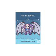 Critical Role Chibi Pin - Yasha Nydoorin - Chibi-style pin of Yasha Nydoorin with lavender wings, purple hair, and blue armor on blue backing card.