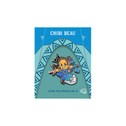 Critical Role Chibi Pin - Beauregard Lionett - Colorful enamel pin featuring a chibi-style character with brown hair, blue outfit, and yellow accents on a teal and blue.