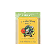 Critical Role Chibi Pin - Nott the Brave - Chibi-style enamel pin of Nott the Brave with green hood, holding a crossbow, set on yellow backing card with vintage.
