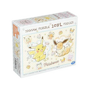 Puzzle: Pokémon "Pokemon Crayon Art" (108 pieces) - 108-piece jigsaw puzzle featuring colorful crayon-style Pokémon characters including Pikachu and Eevee on a white background.