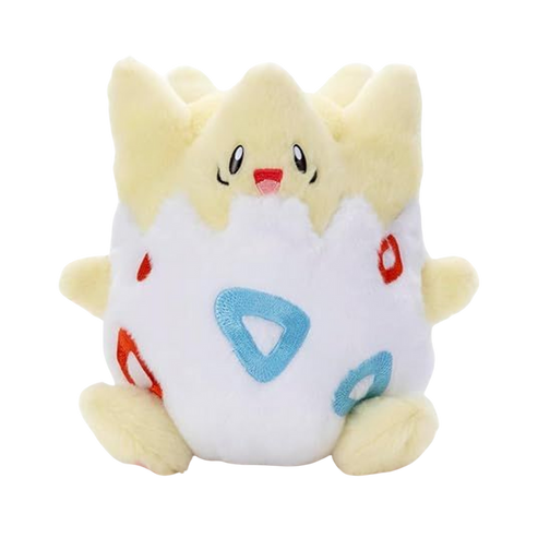 Pokémon I Choose You! - Togepi Plush - Small soft plush toy of Togepi from Pokémon, with cream-colored head and limbs, white eggshell body decorated with red and.