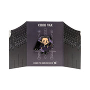 Critical Role Chibi Pin - Vax'ildan - Small metal enamel pin of chibi-style dark-haired character with black wings, purple cloak, and daggers.