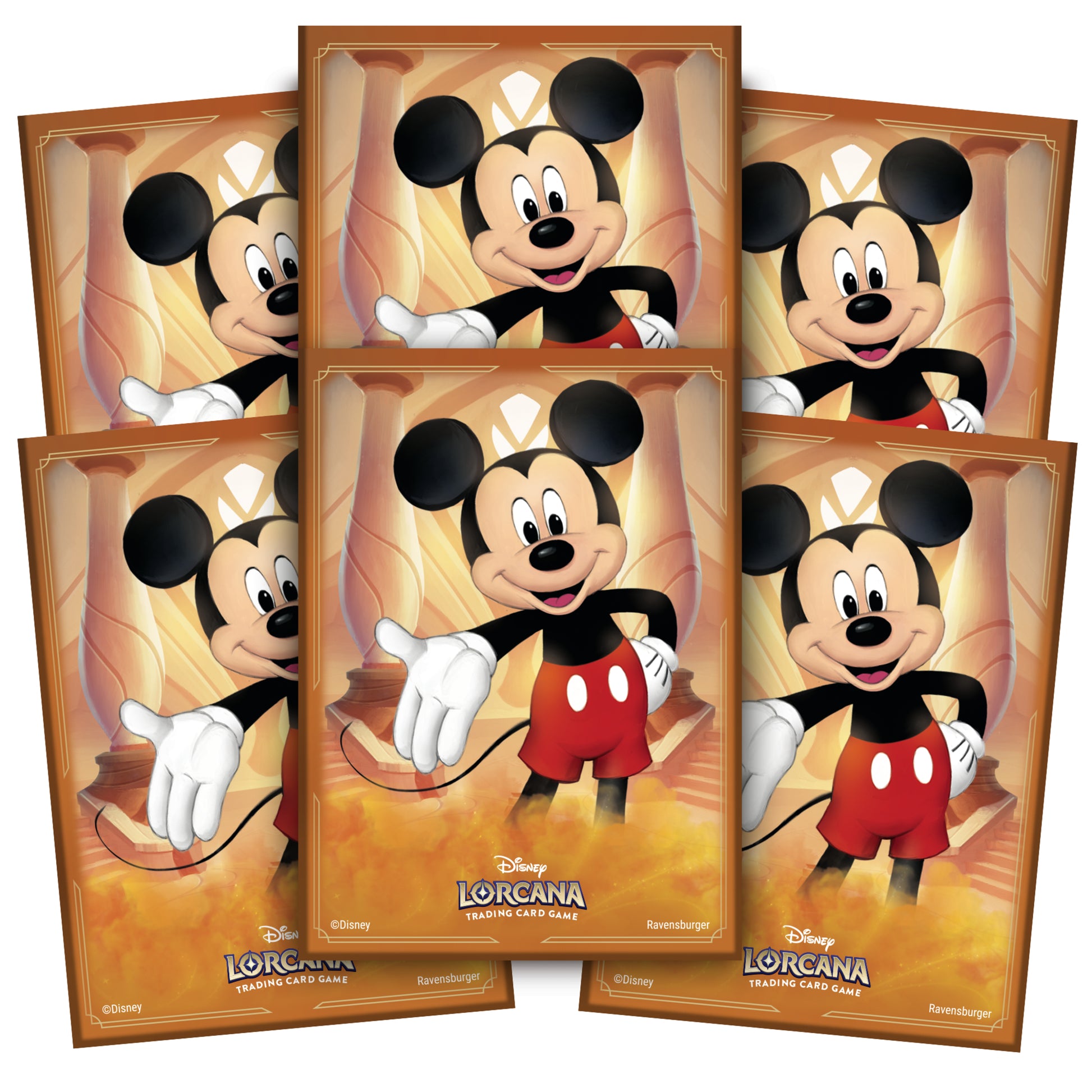 Lorcana Trading Card Game: The First Chapter Card Sleeves Pack - Mickey Mouse - Card sleeves featuring Mickey Mouse with a warm orange background and Lorcana branding at the bottom.