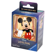 Lorcana Trading Card Game: The First Chapter Deck Box - Mickey Mouse - Rectangular Lorcana card deck box with vibrant Mickey Mouse illustration, blue and purple gradient background, 80-card.