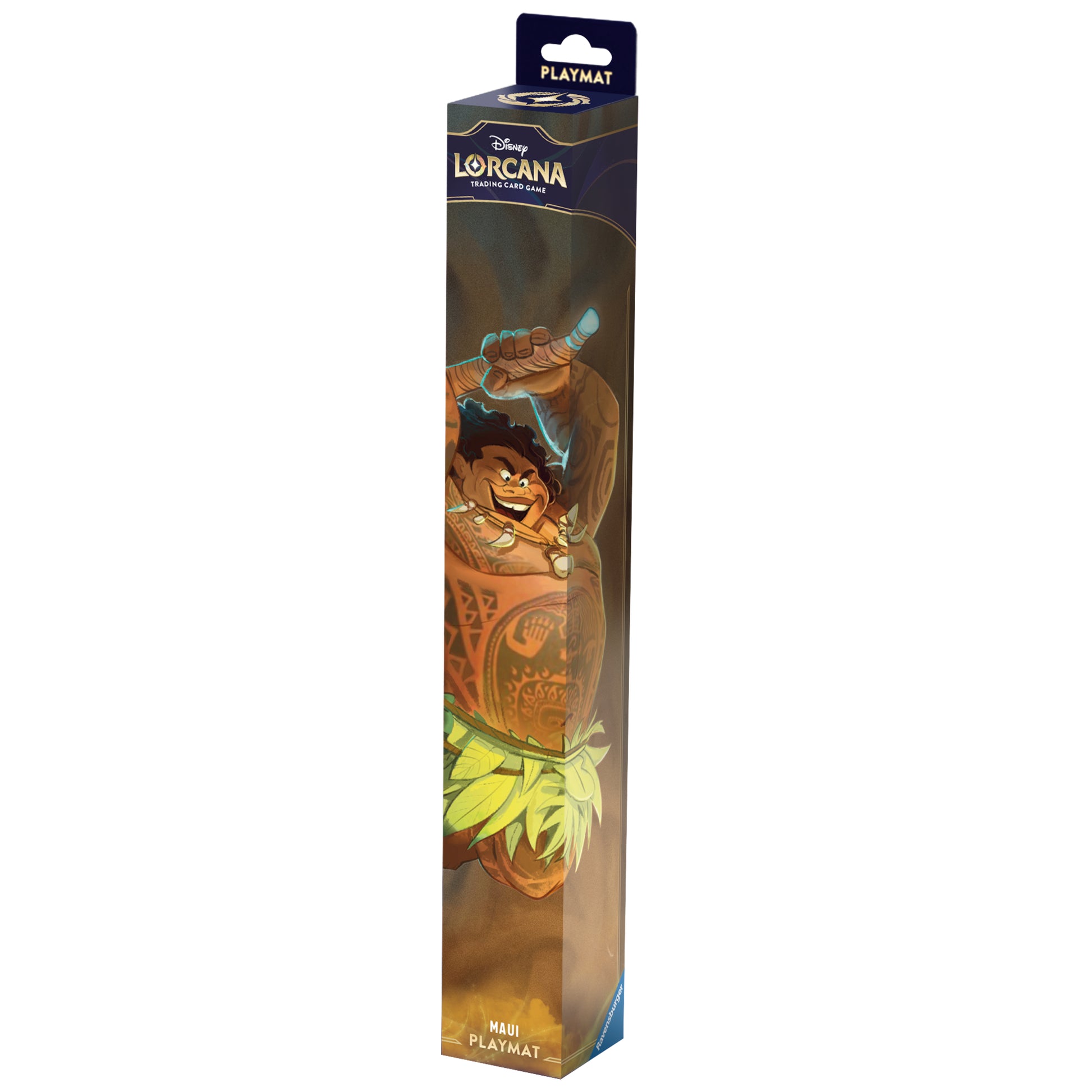 Lorcana Trading Card Game: The First Chapter Playmat - Maui - Rolled playmat featuring colorful Maui character art from Lorcana Trading Card Game in tall rectangular packaging with navy.