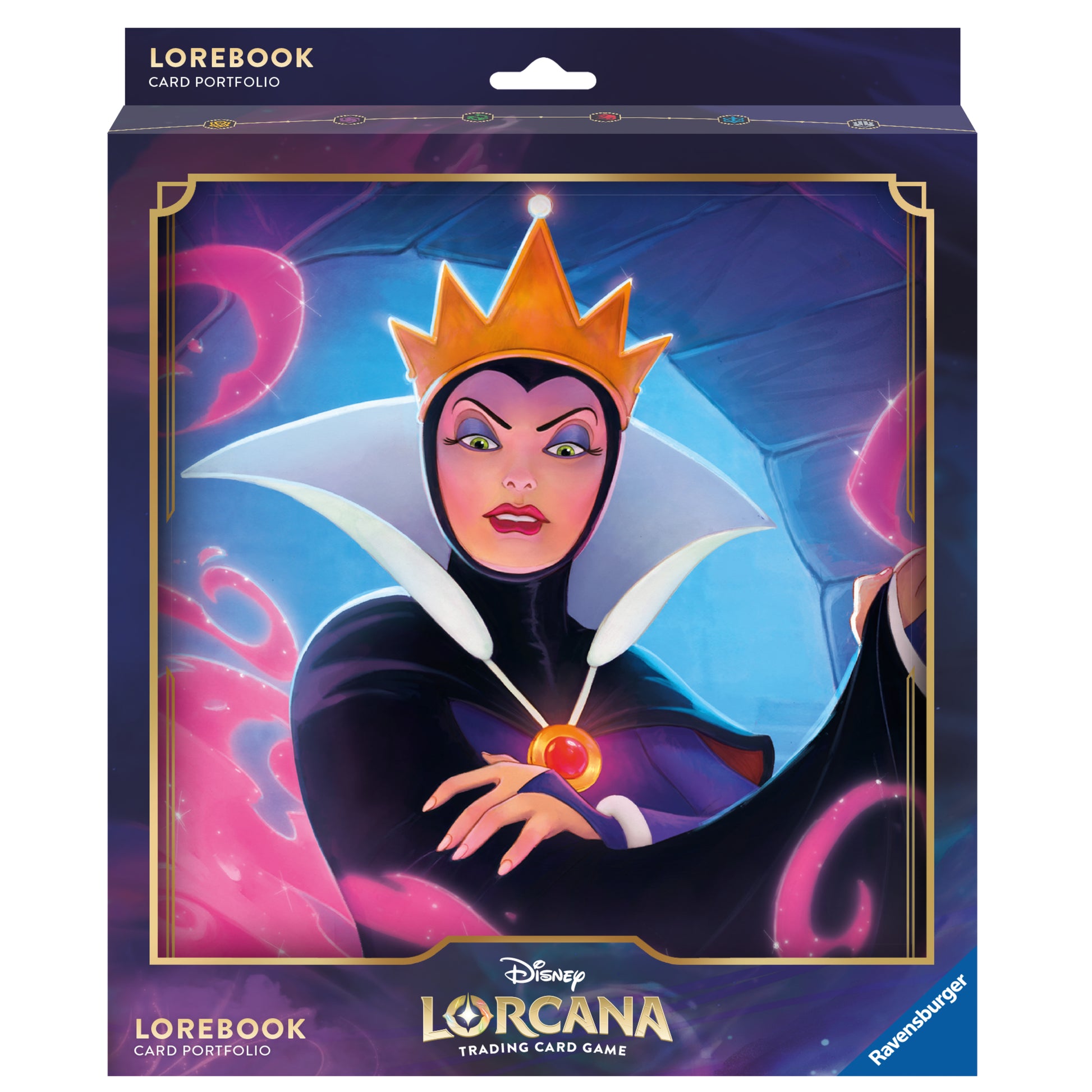 Lorcana Trading Card Game: The First Chapter Portfolio - Maleficent - Square card portfolio featuring Maleficent with a black and purple cloak, golden crown, and glowing red pendant against a.