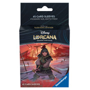 Lorcana: Floodborn - Mulan Card Sleeves - Matte-finish Lorcana card sleeves featuring Mulan in armor with red banners and a stormy sky background.