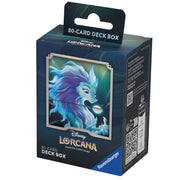 Lorcana: Floodborn - Sisu Deck Box - Rectangular Lorcana Floodborn Sisu deck box with blue and purple dragon artwork on the front and black packaging with text.