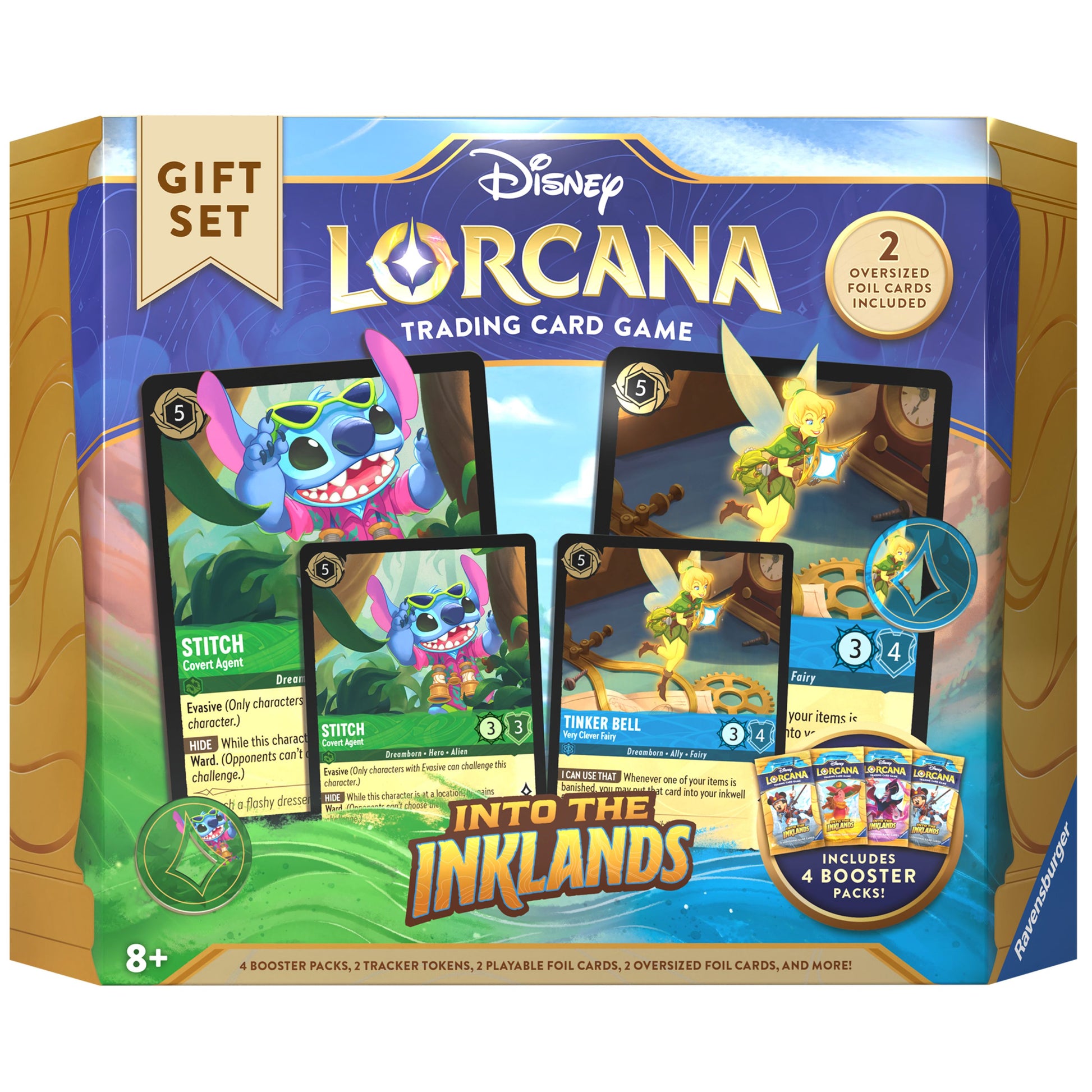Lorcana Into the Inklands Gift Set - Disney Lorcana Into the Inklands trading card game gift set with colorful character cards and booster pack packaging.