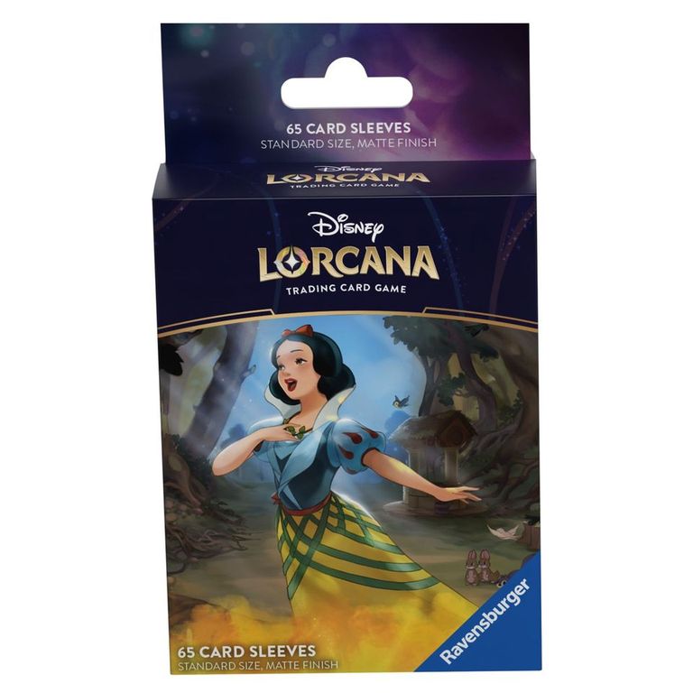 Lorcana TCG: Ursula's Return Card Sleeves - Snow White - Pack of Lorcana card sleeves featuring Snow White artwork with green and yellow skirt details, designed for standard cards.