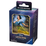 Lorcana TCG: Ursula's Return Deck Box - Snow White - Rectangular dark blue and purple deck box featuring Snow White artwork in vibrant colors on the front, labeled for 80-card.