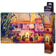Lorcana TCG: Shimmering Skies Playmat Encanto - Colorful Lorcana TCG playmat featuring an enchanted village scene with warm tones and silhouetted characters.
