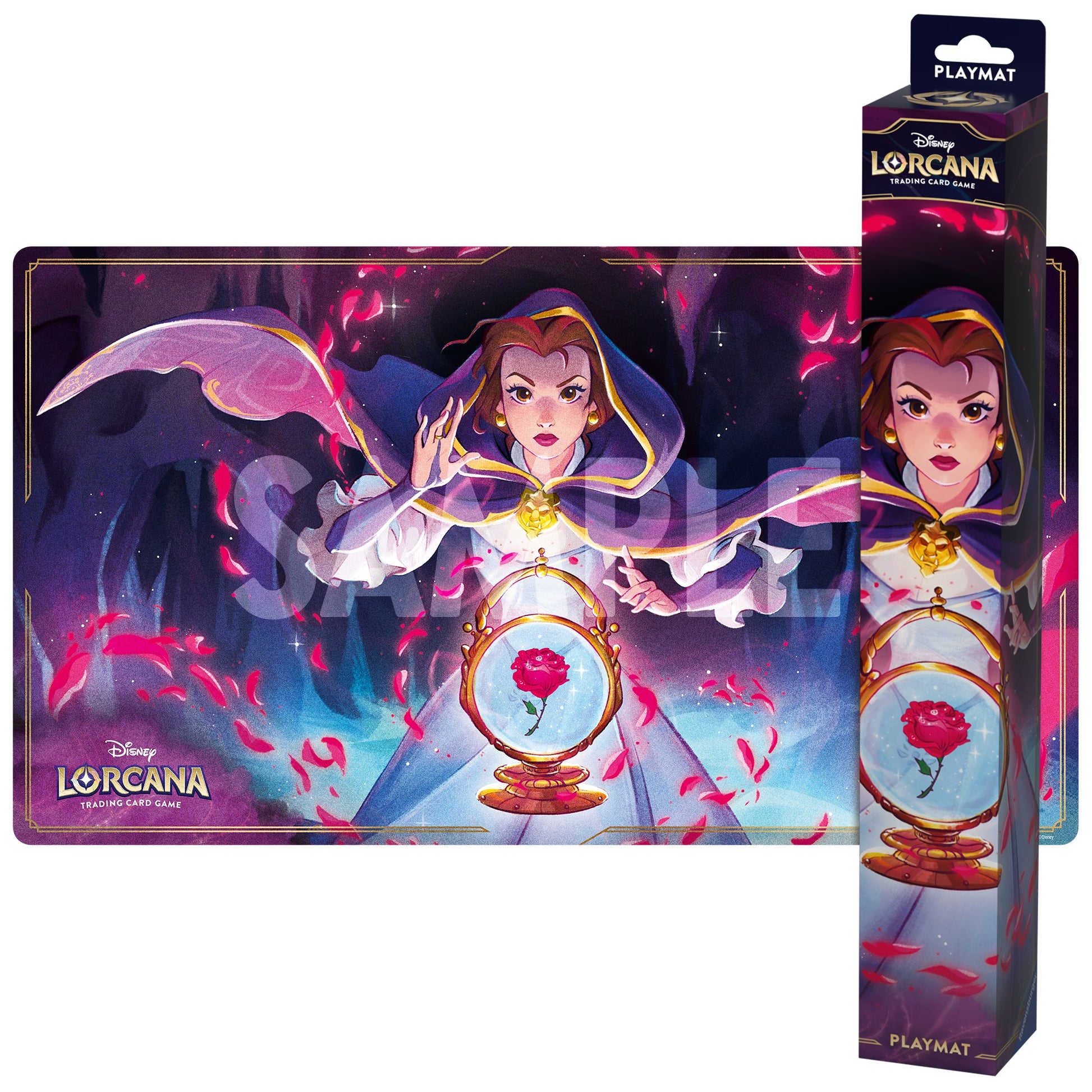 Lorcana TCG: Shimmering Skies Playmat Belle - Lorcana TCG playmat featuring a sorceress with glowing hands, vibrant purple and pink tones, and a magical orb centerpiece.