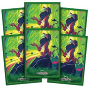 Lorcana TCG: Azurite Sea Card Sleeves Scar - Set of green-bordered card sleeves featuring a vibrant illustration of Scar from Disney's Lion King against a jungle.