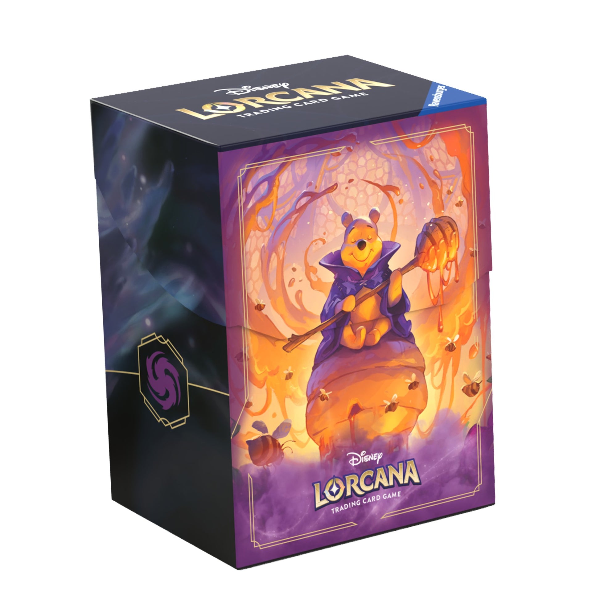 Lorcana TCG: Azurite Sea Deck Box Pooh - Rectangular Lorcana TCG deck box featuring orange and purple hues with an illustrated bear holding a pumpkin under autumn.