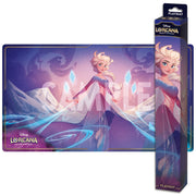 Lorcana TCG: Azurite Sea Playmat Elsa - Purple and blue Lorcana TCG playmat featuring Elsa with ice crystals and icy landscape design.