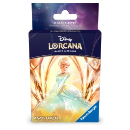 Lorcana TCG: Archazia's Island Card Sleeves - Cinderella - Card sleeves featuring Cinderella in a glowing blue ball gown with golden sparkles on a warm orange background.