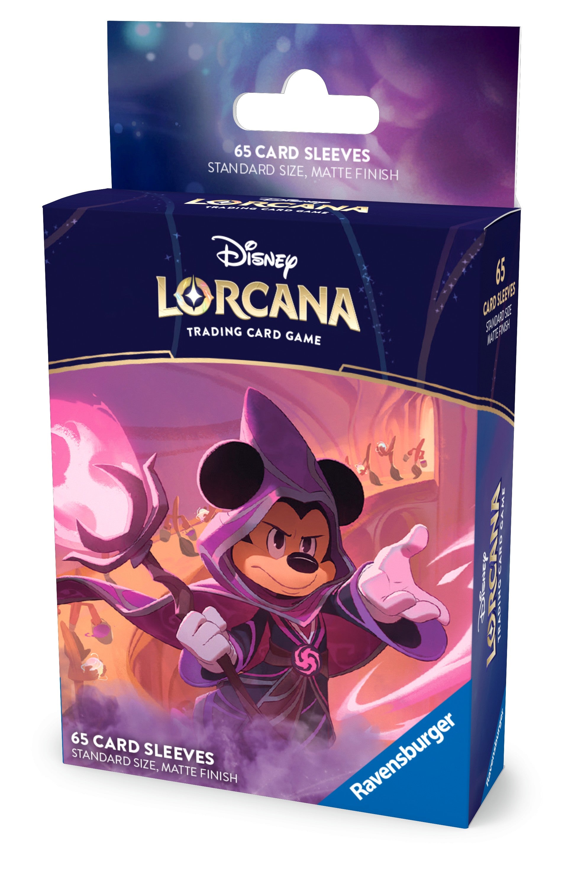 Lorcana TCG: Reign of Jafar Sleeves: Mickey - Purple card sleeves box featuring Mickey Mouse in a sorcerer outfit from Disney Lorcana TCG, 65 sleeves.