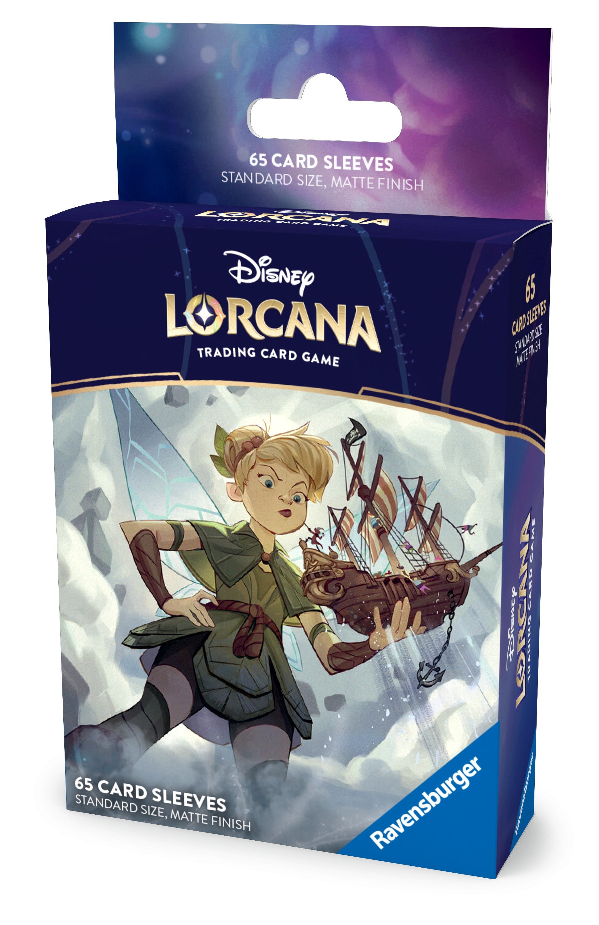 Lorcana TCG: Reign of Jafar Sleeves: Tinkerbell - Pack of 65 Lorcana TCG card sleeves featuring Tinkerbell illustration on glossy finish blue and purple packaging.