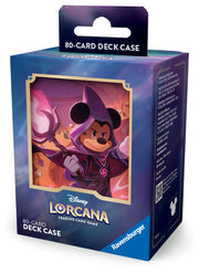 Lorcana TCG: Reign of Jafar Deck Box: Mickey - Blue Lorcana TCG deck box featuring Mickey Mouse in a purple magical cloak holding a glowing staff, designed to hold 80.