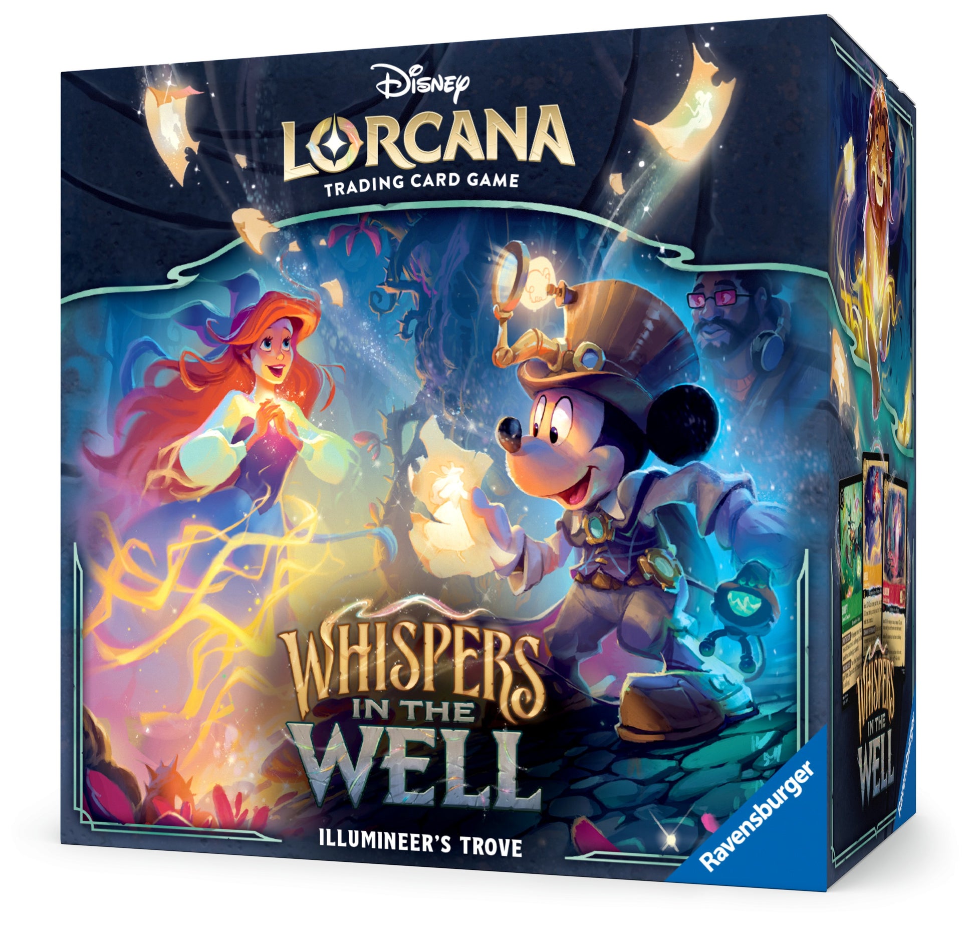 Lorcana TCG: Whispers in the Well Illumineer's Trove - Lorcana trading card game box featuring colorful fantasy art with Mickey Mouse in a glowing hat and Ariel in a magical.