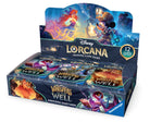 Lorcana TCG: Whispers in the Well Booster Display (PREORDER) - Open display box of Lorcana TCG Whispers in the Well booster packs with colorful fantasy artwork and Disney characters on.