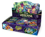 Lorcana TCG: Attack of the Vine! Booster Display (PREORDER) - Box of 12 Lorcana TCG Attack of the Vine booster packs with colorful Disney character artwork on purple display box.